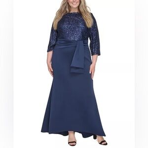 Eliza J Plus Size Sequin Bodice Gown Midnight Blue Maxi Dress 20W